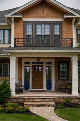 Obraz premium Stunning Modern Home Exterior: Architectural Design and Landscaping