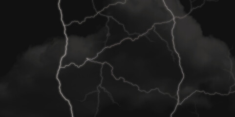 Thunder Stock Image In Black Background. Massive lightning bolt with branches isolated on black background.