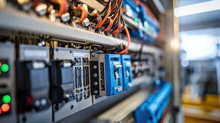 Detailed Close-up of Industrial Electrical Control Panel Wiring and Components