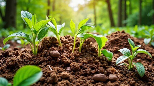 Small seed sprouting in rich soil at sunrise, growth symbolism	
