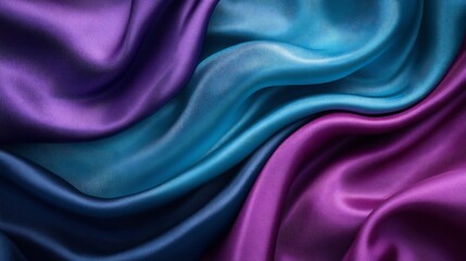Fototapeta premium Luxurious Teal Purple Silk Fabric Draped Softly. AI Generated