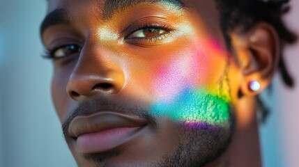 Close-Up of a Joyful Black Transgender Man with Soft Features