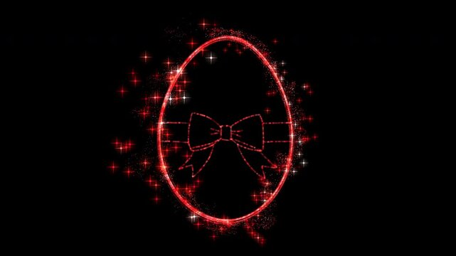 Set of 2 abstract animated easter eggs with twirling glitter and red colored particles, version with and without ribbon bow included, overlay, background, transparent background with alpha channel