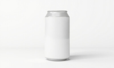 blank white can mockup on light background, perfect for branding and design projects. Ideal for showcasing beverage labels or packaging concepts