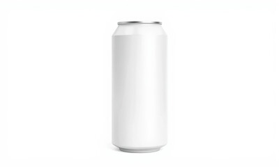 blank white aluminum can, perfect for custom designs or branding, stands upright against clean background, showcasing its smooth surface and sleek shape