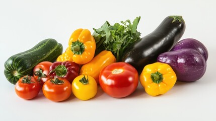 Fresh and Colorful Assortment of Summer Vegetables on White Background