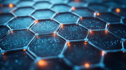 Obraz premium Futuristic Glowing Hexagonal Grid with Digital Connectivity. Generative AI