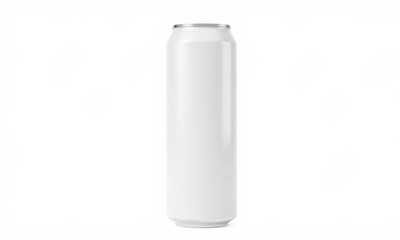 tall, blank white aluminum can stands upright against plain background, ideal for branding or product mockups. Its sleek design offers modern aesthetic