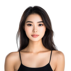 Fototapeta premium Alluring woman with long brown hair and black bra, a portrait of beauty, confidence, sensuality