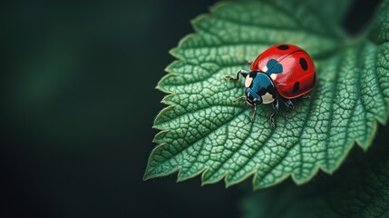Obraz premium Ladybug on a Green Leaf: A Macro Photography Masterpiece