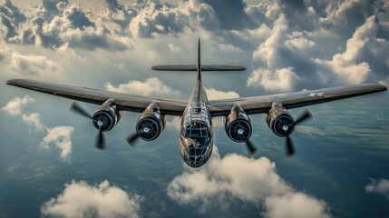 A Historic Flight:  B-24 Liberator Soaring Through Clouds