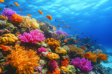 Fototapeta premium colorful reefs underwater shooting clear water lots of small fish ocean life