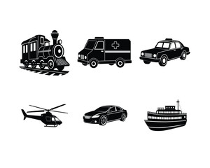 set of transport icons silhouette illustration on white background