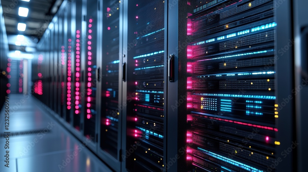 Aufkleber a row of server racks in a data center showcasing modern technology and network infrastructure