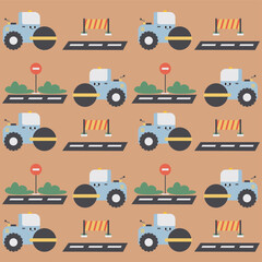 Cute Road Roller Seamless Pattern