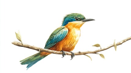 Obraz premium Colorful bird perched on branch, nature background, wildlife illustration