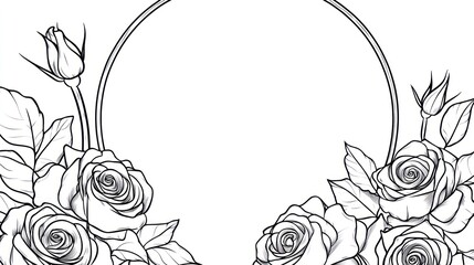 Elegant rose border, floral design, white background, wedding invitation