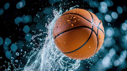 Dynamic Basketball Splash: An Action-Packed Image of a Wet Basketball Emerging from Water, Capturing the Energy and Excitement of the Sport.