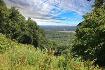 Landscape and beautiful view of forested green valley in Sourland Mountain Preserve, New Jersey, USA