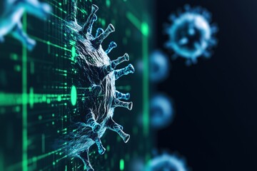 Obraz premium Close-up view of antivirus software performing a system scan for malware. A green progress bar indicates ongoing efforts to ensure security and protect the computer from threats.