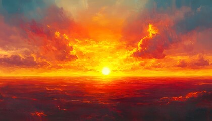 Fototapeta premium Fiery Sunset Over a Crimson Sea Landscape