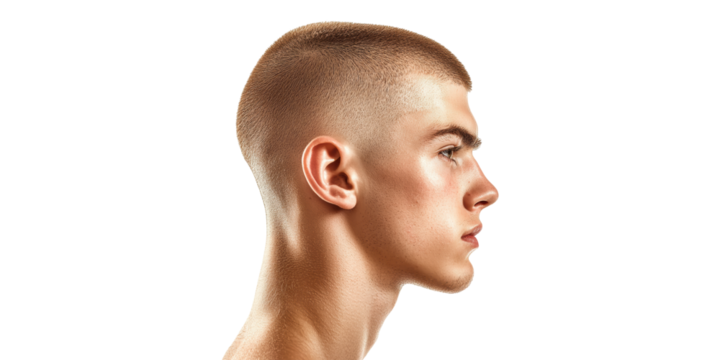 Profile view of young male with buzz cut hairstyle isolated on transparent background - Powered by Adobe