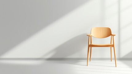 Sunlit minimalist interior, a solitary chair in white room with natural light sunlit