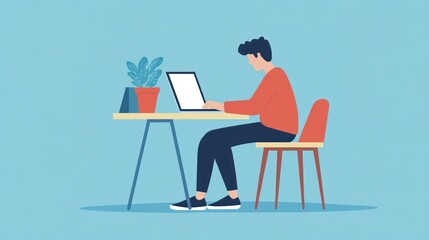 A Man Working on His Laptop at Home Office