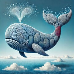 Fingerprint Whale A massive whale with a spout and tail made fro