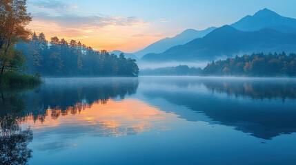 Serene Lake Sunrise Painting  Tranquil Morning Reflections by Waters Edge Abstract Art for Meditation and Relaxation