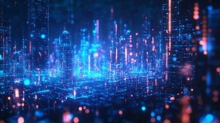 Obraz premium Glowing Futuristic Cityscape at Night