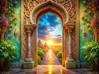 Fototapeta premium AI photography: Doors to paradise, religious and philosophical visions.