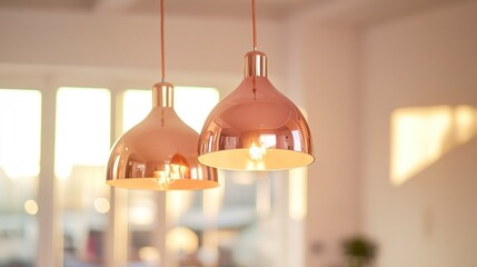Obraz premium Rose Gold Pendant Lights Illuminating a Modern Interior