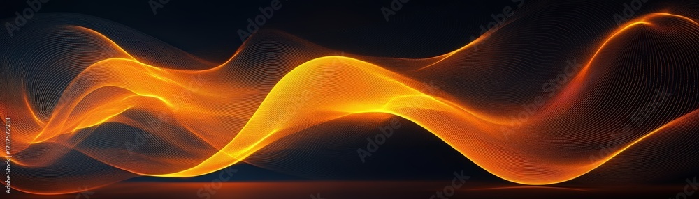 Poster bright orange and yellow light waves creating a vibrant abstract pattern in a dynamic visual display