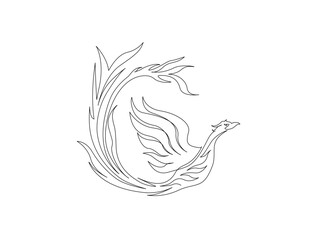 Fototapeta premium Continuous one line drawing of flying phoenix bird. Flaming phoenix bird in single line draw illustration. Editable stroke.
