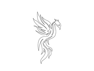 Obraz premium Continuous one line drawing of flying phoenix bird. Flaming phoenix bird in single line draw illustration. Editable stroke.