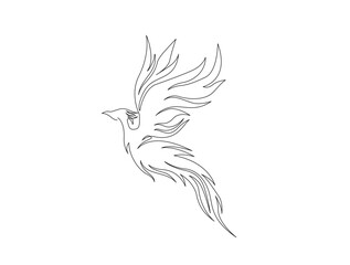 Continuous one line drawing of flying phoenix bird. Flaming phoenix bird in single line draw illustration. Editable stroke. © Satria