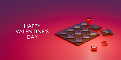 Happy Valentine's Day Banner Greeting Card Big Heart Shape3D Rendering.