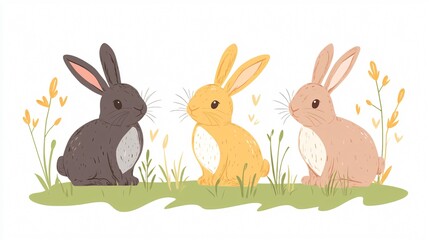 Obraz premium Adorable Three Rabbits Beauty Flat Vector Illustration for Design Projects and Graphic Creations