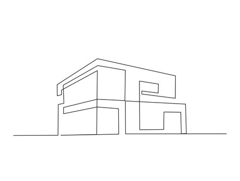 Continuous one line drawing modern building architecture. Real estate building in single line draw illustration. Editable stroke.