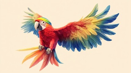 Fototapeta premium Colorful parrot in flight, tropical background