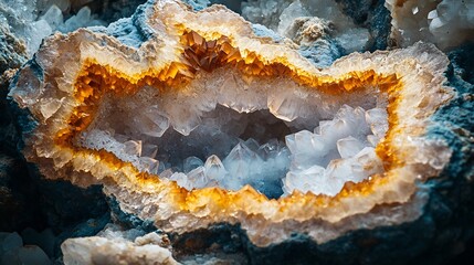 Obraz premium Intricate Crystal Geode Warm Golden Hues. AI Generated