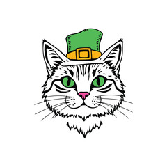 Cat Wearing a Green Leprechaun Hat Illustration for St. Patrick's Day