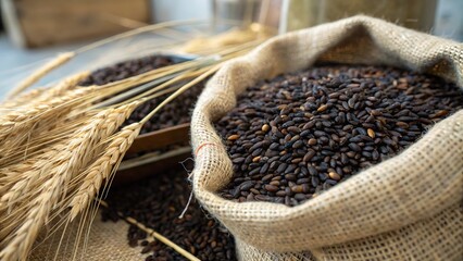 Close-up of dried barley malt, a brewing essential.
