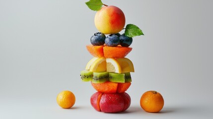 Colorful Stacked Fruits with Blueberries, Kiwi and Citrus Delight
