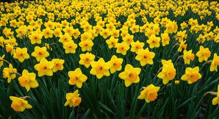 Fototapeta premium Vibrant field of yellow daffodils blooming in springtime garden
