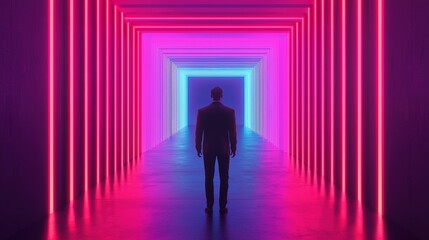 Exploring intricate sci-fi corridors with neon lighting futuristic environment dark aesthetic