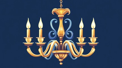 Elegant Chandelier with Five Candles Flat Vector Illustration