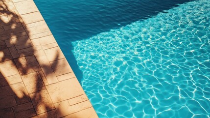 Poolside summer relaxation; sunlit turquoise water; tranquil background; vacation imagery