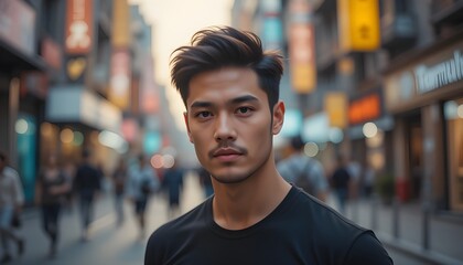 Casual Street Style Portrait with Warm Lighting and Shallow Focus in City Setting